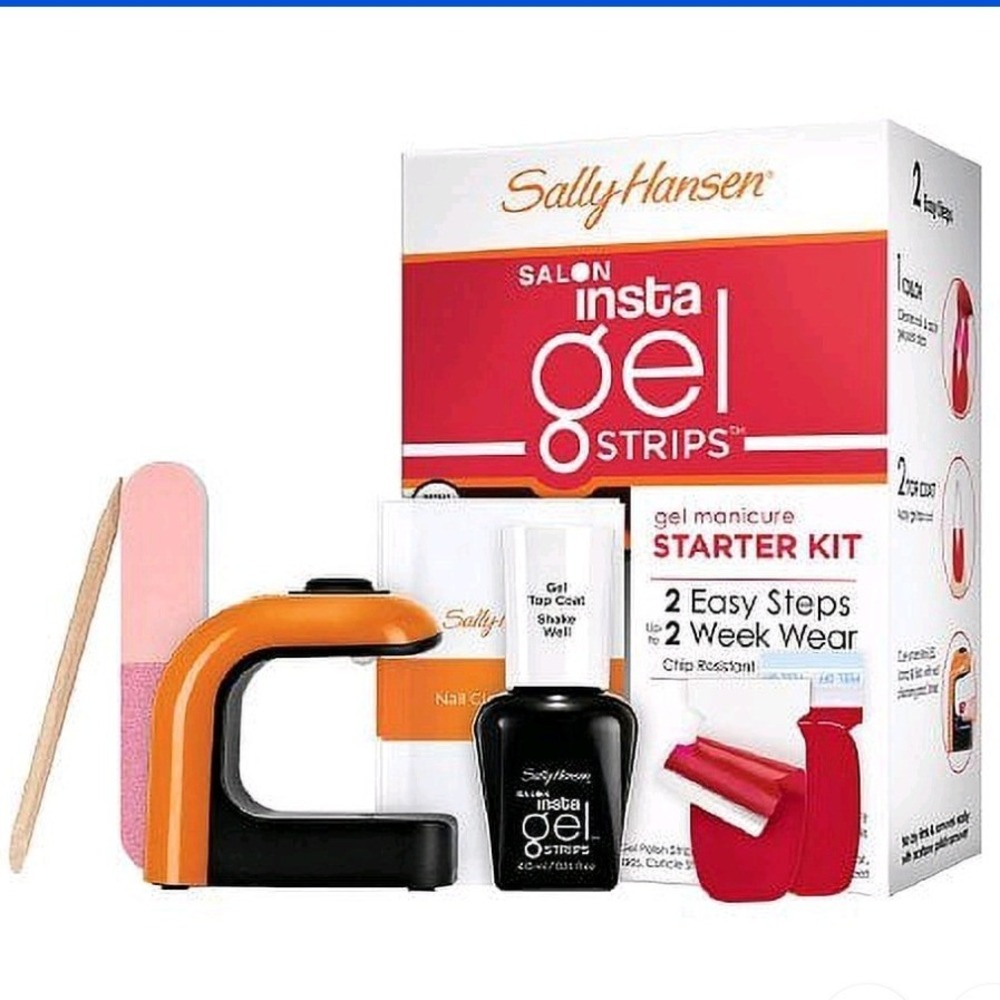Sally Hansen Salon Insta-Gel Strips Starter Kit Red My Lips 40296 LED Lamp NEW